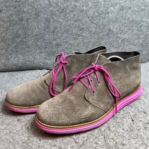 Cole Haan Lunargrand Suede Chukka Boots Mens Grey Pink Desert Shoes Size 10